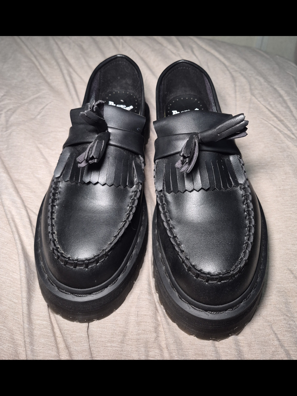 Dr. Martens Black Leather Tassel Platform Loafers